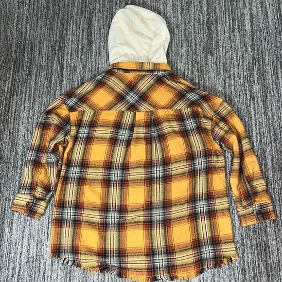 Womens Size Small Oversized Hooded Shacket Button Front Shirt Gold‎ Brown Plaid - Picture 6 of 6